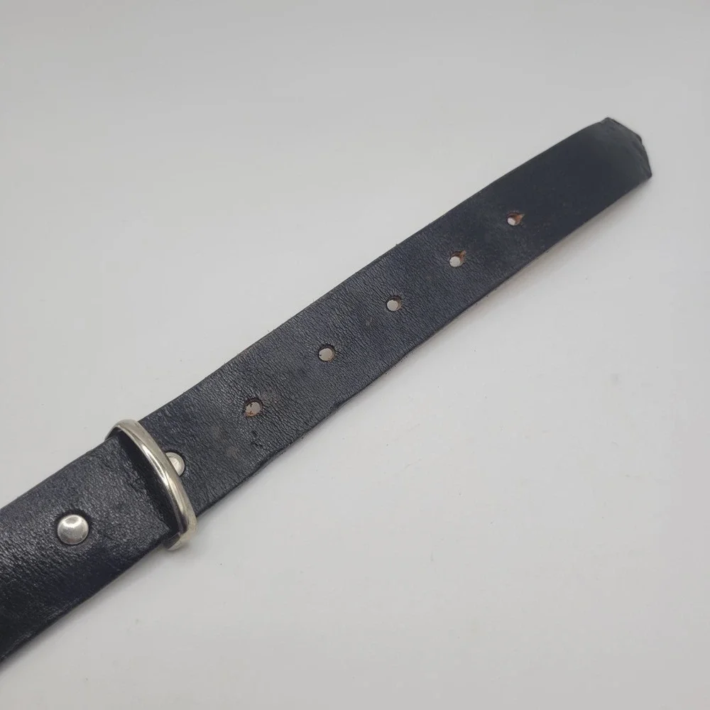 Black Leather Belt Sml Metal Rings Punk Goth Biker Grunge Industrial Cyber Y2K